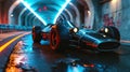 Racing Car under Tunnel Lights - AI Generated Royalty Free Stock Photo