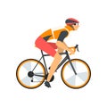 Racing Cyclist Character, Male Athlete Riding Bike Vector Illustration Royalty Free Stock Photo