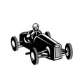 Racing Driver Driving Vintage Race Car Retro Black and White Royalty Free Stock Photo