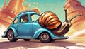 Racing Escargot: Giant Snail in High-Speed Pursuit of a Car - Dynamic Vector Illustration