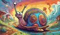 Racing Escargot: Giant Snail in High-Speed Pursuit of a Car - Dynamic Vector Illustration