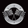 Racing flags in circular silver star frame Royalty Free Stock Photo