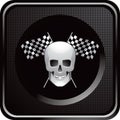 Racing flags and skull on black checkered web icon