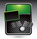 Racing flags and speedometer on green advertisemen Royalty Free Stock Photo