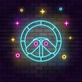 Racing game driving wheel neon on wall. Dark background brick wall neon icon Royalty Free Stock Photo