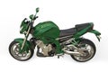 Racing green modern motorcycle - top down side view