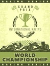 Racing green poster with sport cars and description of international racing world championship