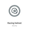 Racing helmet outline vector icon. Thin line black racing helmet icon, flat vector simple element illustration from editable Royalty Free Stock Photo