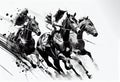 Racing horse with jockey. Equestrian sport. Illustration of ink paints. Generative AI. Royalty Free Stock Photo