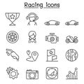 Racing icon set in thin line style Royalty Free Stock Photo