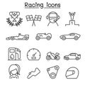 Racing icon set in thin line style Royalty Free Stock Photo