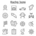 Racing icon set in thin line style Royalty Free Stock Photo