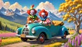 Racing jalopy clown car downhill Royalty Free Stock Photo