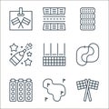 racing line icons. linear set. quality vector line set such as finish flag, race track, spot lights, race track, finish point,