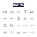 Racing line vector icons and signs. Track, Sprint, Marathon, Lap, Auto, Drag, Rally, Indy outline vector illustration