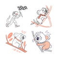 Racing Lizard and Cute Scared Koalas Cartoon Characters Royalty Free Stock Photo