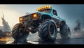 Racing monster truck with powerful engine, AI generative