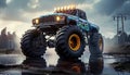 Racing monster truck with powerful engine, AI generative