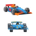 Racing Motor Car with Driver Engaged in Speed Competition Vector Set