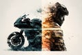 racing motorcycles and cars racing double exposure