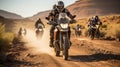 Racing motorcycles on dirt road in the desert. Extreme sport