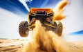 Racing offroad buggy jumping over dune in hot desert at high speed flying around made with generative AI Royalty Free Stock Photo