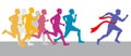 Racing people and winning runner marathon competition vector concept