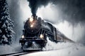 Racing Polar Express Train with flashlight in front sweeps snow Royalty Free Stock Photo