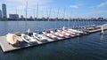 Racing sailing dinghies on Charles river in boston Royalty Free Stock Photo
