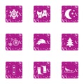 Racing sled icons set, grunge style Royalty Free Stock Photo