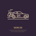 Racing sport car vector line icon. Speed automobile logo, driving lessons sign. Auto championship illustration
