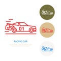 Racing sport car vector line icon. Speed automobile logo, driving lessons sign. Automo championship illustration