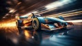 Racing spot car moving very fast in tunnel with lights. Racing activity. Concept of motor sport Royalty Free Stock Photo