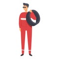 Racing team change tyre icon cartoon vector. Race car