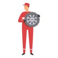 Racing team change wheel icon cartoon vector. Race car