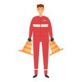 Racing team man take road cones icon cartoon vector. Race flag Royalty Free Stock Photo