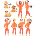 Racing Team Members In Orange Uniform Including Driver and Pit Stop Technicians Team Set of Cartoon Characters.