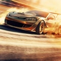 Racing Thrills Sports Car Speeding on the Race Track with Wheel Drifting. Generative AI Royalty Free Stock Photo