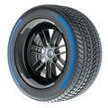 Racing Wheel with Blue Wet, compound type tyre, 3D rendering