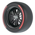 Racing Wheel with Red Soft, Compound type tyre, 3D rendering