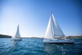 Racing yacht in the Aegean Sea on blue sky background. Luxury Lifestyle. Royalty Free Stock Photo