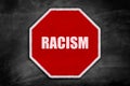 Racism written on a stop sign on a black chalkboard