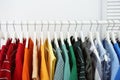 Rack with bright clothes in room Royalty Free Stock Photo