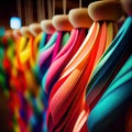 a rack of colorful hangers with different colored ties. Generative AI Royalty Free Stock Photo