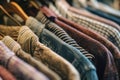 a rack full of various kinds of shirts