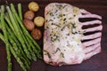 Rack of lamb with asparagus and potatoes Royalty Free Stock Photo