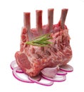 Rack of lamb with fresh onion, garlic, rosemary Royalty Free Stock Photo