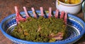 A rack of lamb with mustard and breaded mint crust Royalty Free Stock Photo