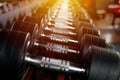Rack with many different sizes of dumbbells in the gym Royalty Free Stock Photo