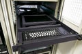 Rack mounted management console of enterprise server. Server management console with tft screen in datacenter